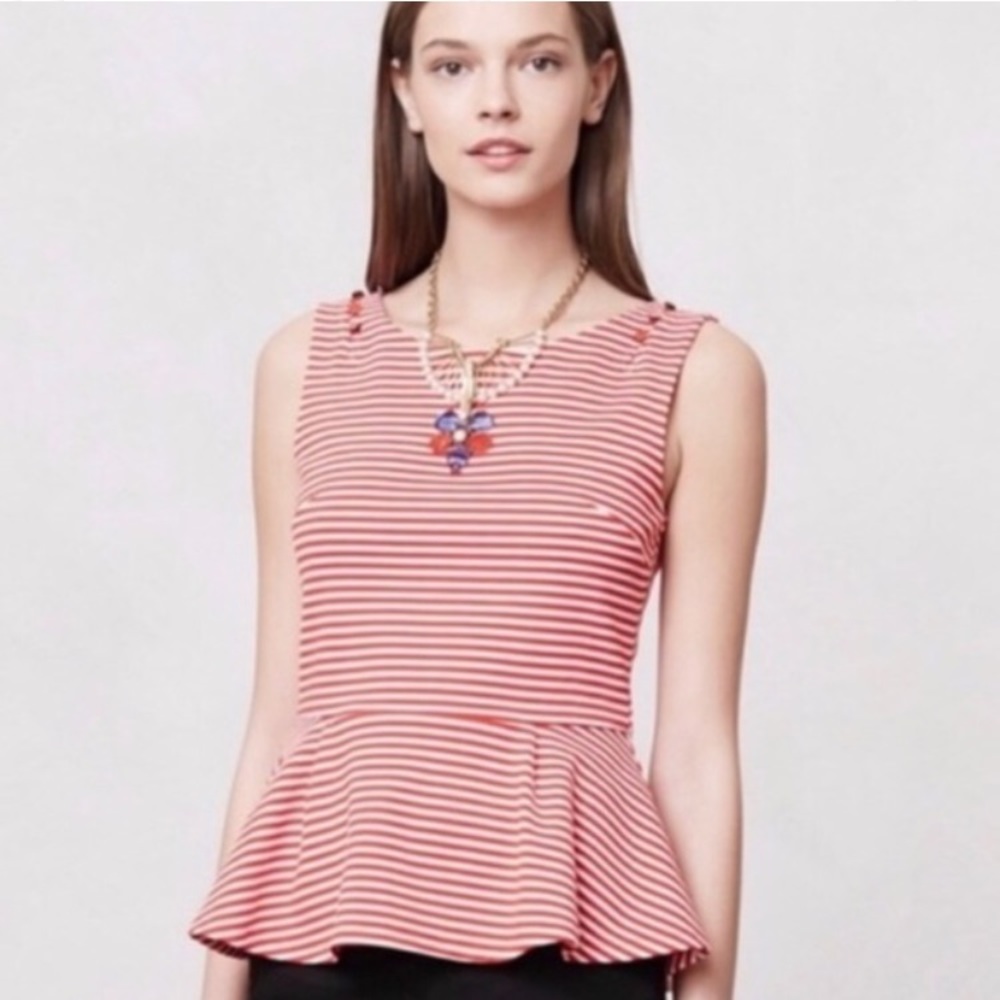 Anthropologie Postmark Red & White Peplum Tank - S